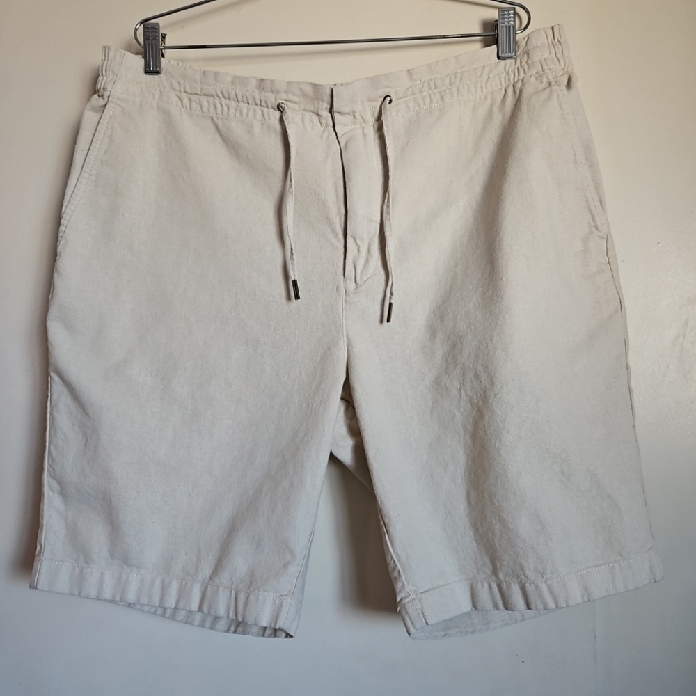 Barbour Beige Linen Cotton Blend Shorts Casual Chino Drawstring Waist Size W40
